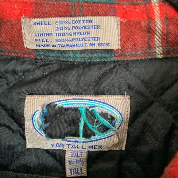 Blocks Sportwear Flannel Jacket 2XLT Red Green Plaid Filled Pockets Snap Pearl - Picture 5 of 11